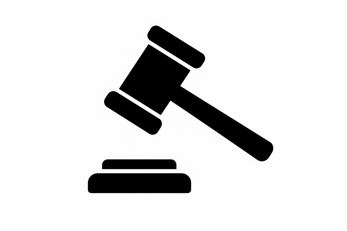 a black gavel icon on a solid white background